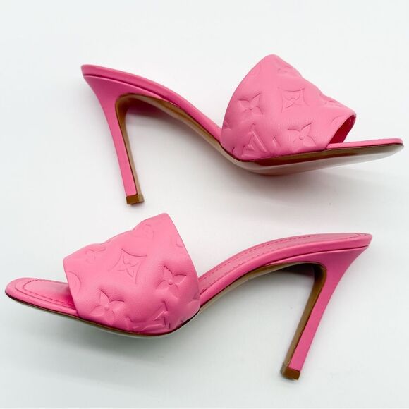 Louis Vuitton Revival Mule Heel Sandals Pink Monogram Embossed Leather EU 40 - Picture 11 of 15